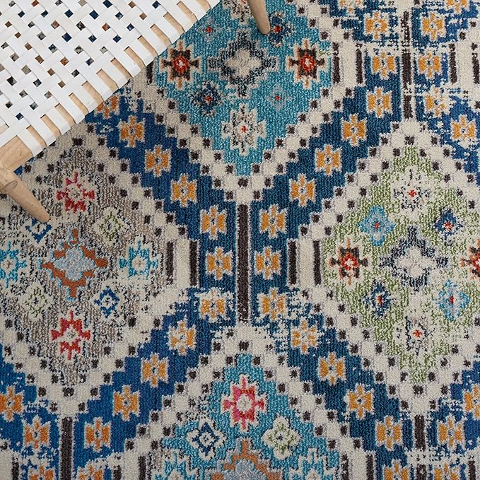 SAFAVIEH Madison Collection Runner Rug - 2' x 8', Navy & Beige, Boho Diamond Distressed Design, Non-Shedding & Easy Care, Ideal for High Traffic Areas in Living Room, Bedroom (MAD418M)