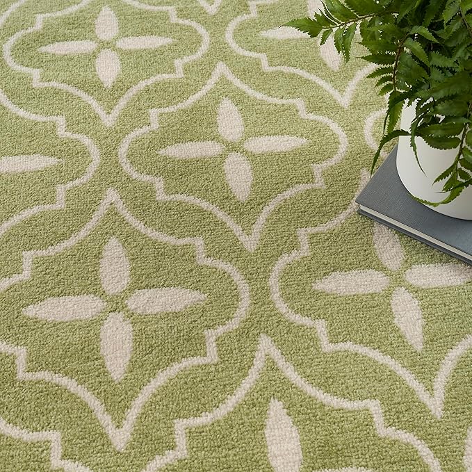 Nourison Home Nourison Essentials Green Ivory 2'2" x 7'6" Area Rug - Easy Clean, Non Shedding, Bed Room, Living Room, Dining Room, Kitchen (8' Runner)