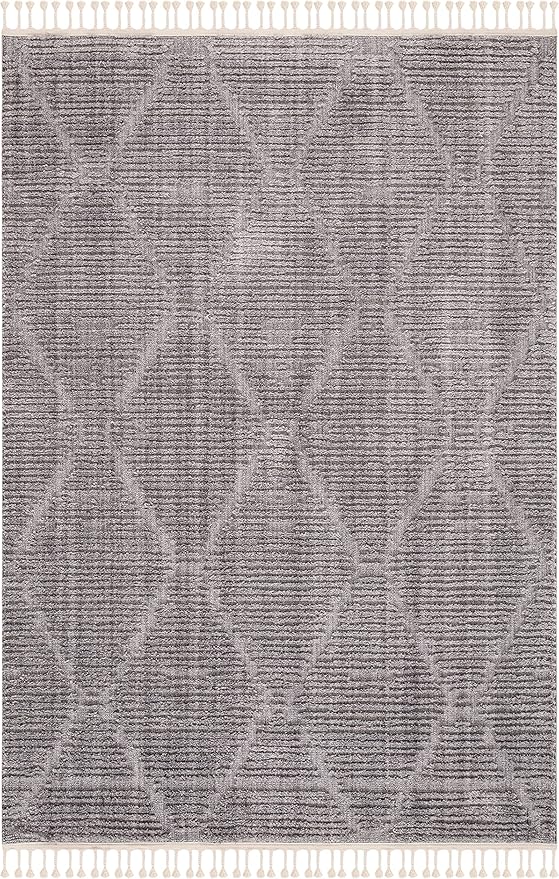 SAFAVIEH Marrakech Collection Area Rug - 5'3" x 7'6", Grey, Moroccan Boho Tribal Tassel Design, Non-Shedding & Easy Care, Ideal for High Traffic Areas in Living Room, Bedroom (MRK517F)