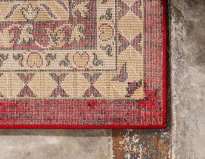Unique Loom Taftan Collection Border Geometric Tribal Inspired Design Area Rug (2' 11 x 16' 5 Runner, Red/ Gold)