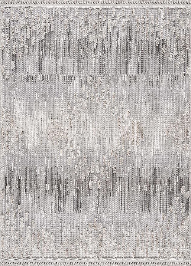 Hauteloom Poydras Farmhouse Living Room Bedroom Modern Moroccan Area Rug - Soft Shaggy High Low Carpet - High Pile - Bohemian, Boho - Gray, Beige, Cream - 9'2" x 12'