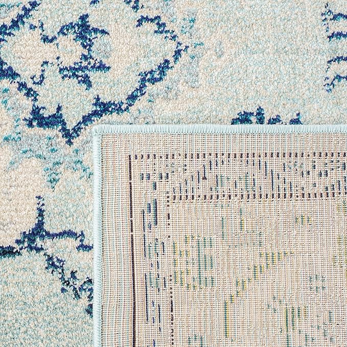 SAFAVIEH Monaco Collection Area Rug - 9' x 12', Light Blue & Ivory, Boho Chic Medallion Distressed Design, Non-Shedding & Easy Care, Ideal for High Traffic Areas in Living Room, Bedroom (MNC243K)