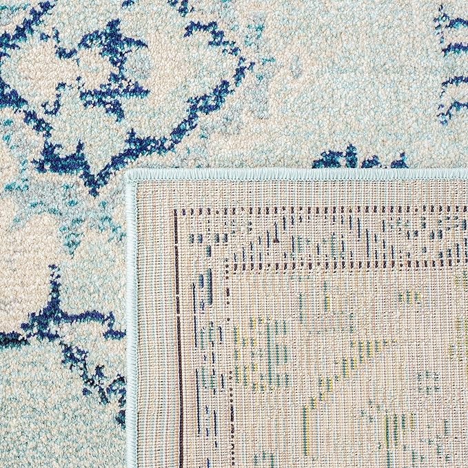 SAFAVIEH Monaco Collection Accent Rug - 4' x 5'7", Light Blue & Ivory, Medallion Distressed Design, Non-Shedding & Easy Care, Ideal for High Traffic Areas in Entryway, Living Room, Bedroom (MNC243K)
