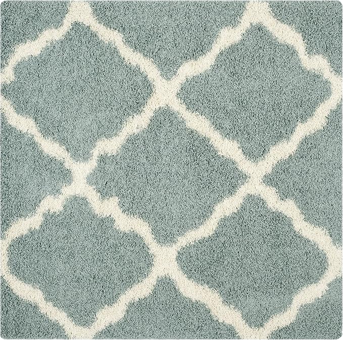 SAFAVIEH Dallas Shag Collection Area Rug - 10' Square, Seafoam & Ivory, Trellis Design, Non-Shedding & Easy Care, 1.5-inch Thick Ideal for High Traffic Areas in Living Room, Bedroom (SGD257C)