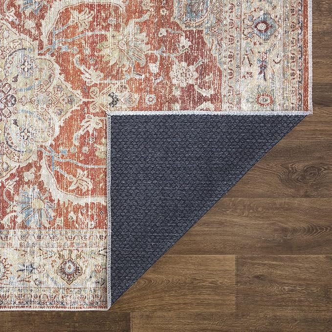 Bloom Rugs Caria Washable Non-Slip 5x7 Rug - Orange/Olive Beige Traditional Area Rug for Living Room, Bedroom, Dining Room, and Kitchen - Exact Size: 5' x 7'