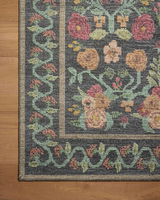 Loloi Rifle Paper Co. Rosa Collection RSA-01 Black 2'-6" x 7'-6" Runner Rug
