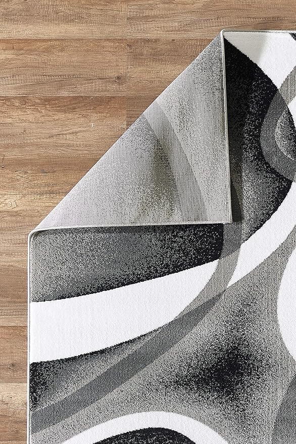 GLORY RUGS Modern Area Rug 5x7 Gray White Swirls Carpet Bedroom Living Room Contemporary Dining Accent Sevilla Collection 4816