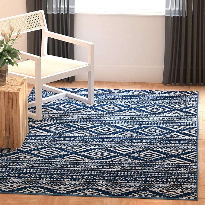 SAFAVIEH Tulum Collection Area Rug - 3' Square, Navy & Ivory, Moroccan Boho Tribal Design, Non-Shedding & Easy to Clean, Ideal for Entryway, Foyer, Accent Space, Bedroom (TUL272N)