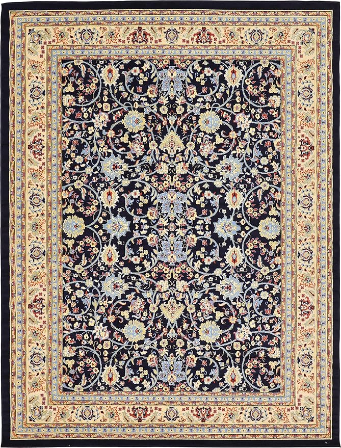 Unique Loom Sialk Hill Collection Area Rug - Washington (9' x 12' 2" Rectangle Navy Blue/Cream)
