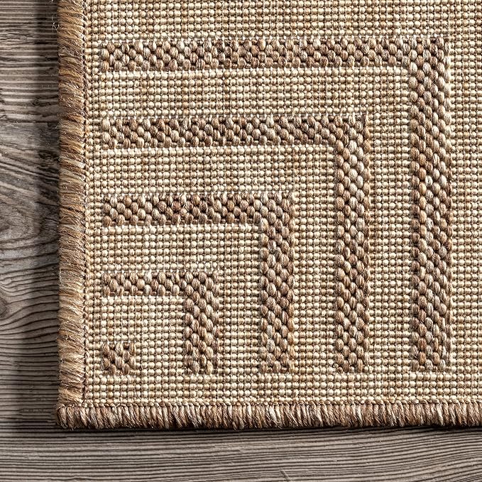 Nuloom Asha Light Brown/Ivory, 4' x 6', Casual, Striped Border, Soft and Cozy, High Traffic, Stain Resistant, Easy Clean, Durable Area Rug for Indoor/Outdoor Patio, Deck, Porch, Garden, Courtyard