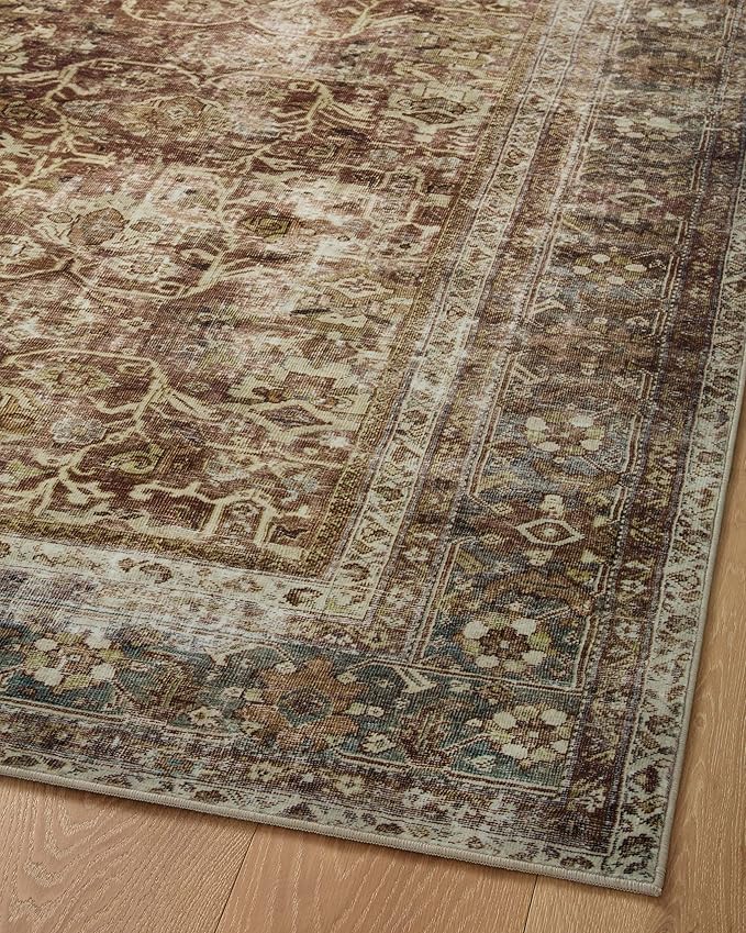 Loloi Magnolia Home by Joanna Gaines Sinclair Collection SIN-01 Rust/Lagoon 2'-0" x 5'-0", .25" Pile Height, Machine Washable, Accent Rug