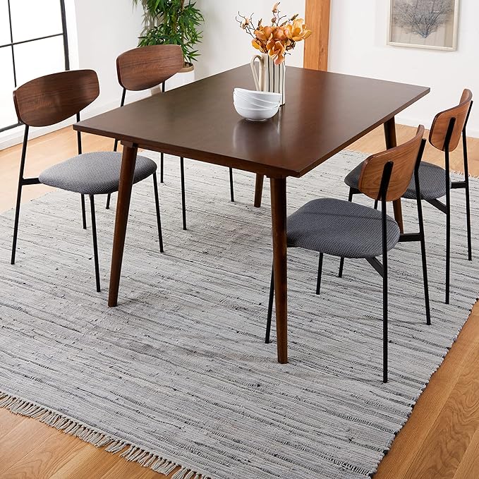 SAFAVIEH Rag Rug Collection Area Rug - 8' Square, Grey, Handmade Boho Stripe Cotton, Ideal for High Traffic Areas in Living Room, Bedroom (RAR121A)