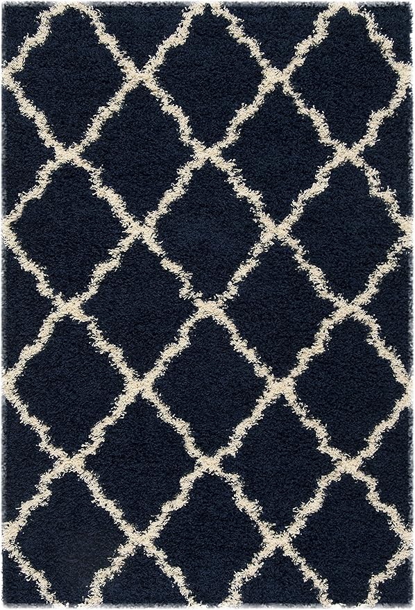 SAFAVIEH Dallas Shag Collection Accent Rug - 3' x 5', Navy & Ivory, Trellis Design, Non-Shedding & Easy Care, 1.5-inch Thick Ideal for High Traffic Areas in Entryway, Living Room, Bedroom (SGD257N)