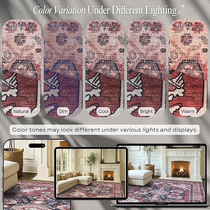 Fame Rugs Turkish Rug. Washable Vintage Oriental Antique Inspired Traditional Doormat Small Modern Area Rugs Luxury Entryway Entry Bedroom Bathroom Kitchen (404RR, 7'5 x 9'9)