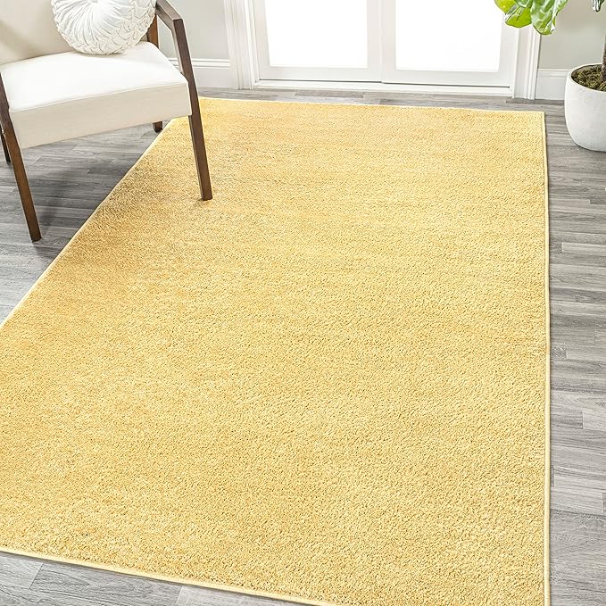Eyely UES100B-4 Supersoft Haze Solid Low-Pile Indoor Area Rug Casual;Contemporary;Solid;Traditional, Bedroom, Kitchen, Living Room, Easy-Cleaning, Non-Shedding, 4 X 6, Mustard
