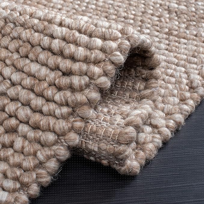 SAFAVIEH Natura Collection Area Rug - 8' Round, Brown, Handmade Wool Blend, Textured Design, Ideal for Living Room, Bedroom, Dining Space (NAT620T)