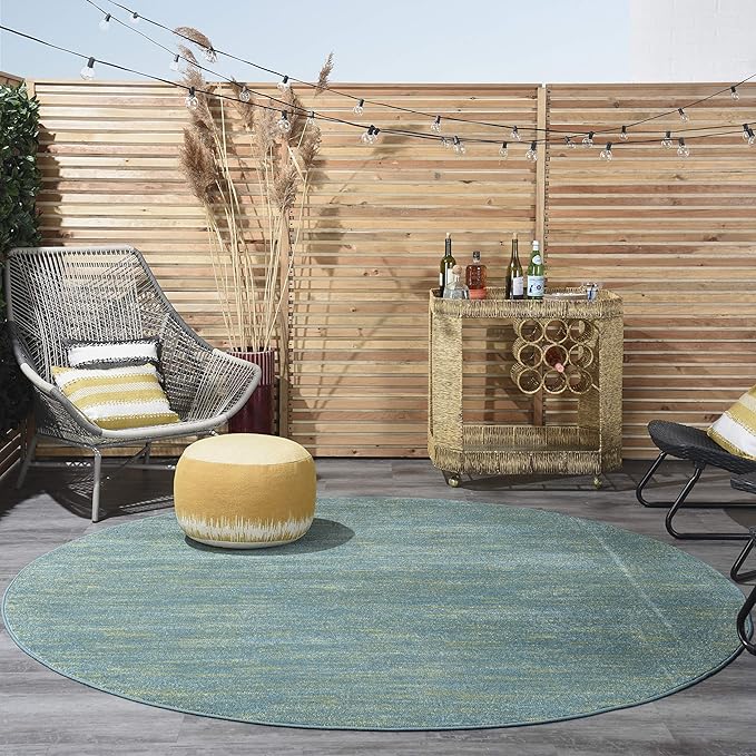 Nourison Home Nourison Essentials Blue Green 8' x Round Area Rug - Easy Clean, Non Shedding, Bed Room, Living Room, Dining Room, Kitchen (8' x Round)