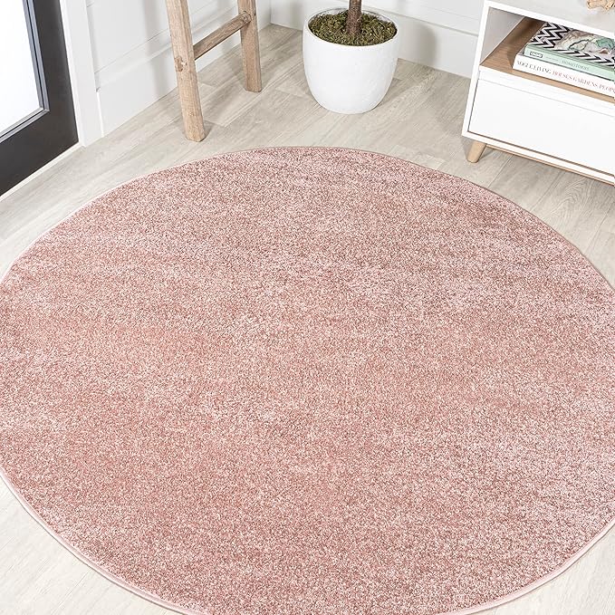 JONATHAN Y Haze Solid Low-Pile Pink 8' Round Indoor Area Rug, Coastal,Bohemian,Minimalist,Classic, Easy-Cleaning for Living Room,Bedroom,Kitchen,Pet Friendly,Non-Shedding (SEU100P-8R)