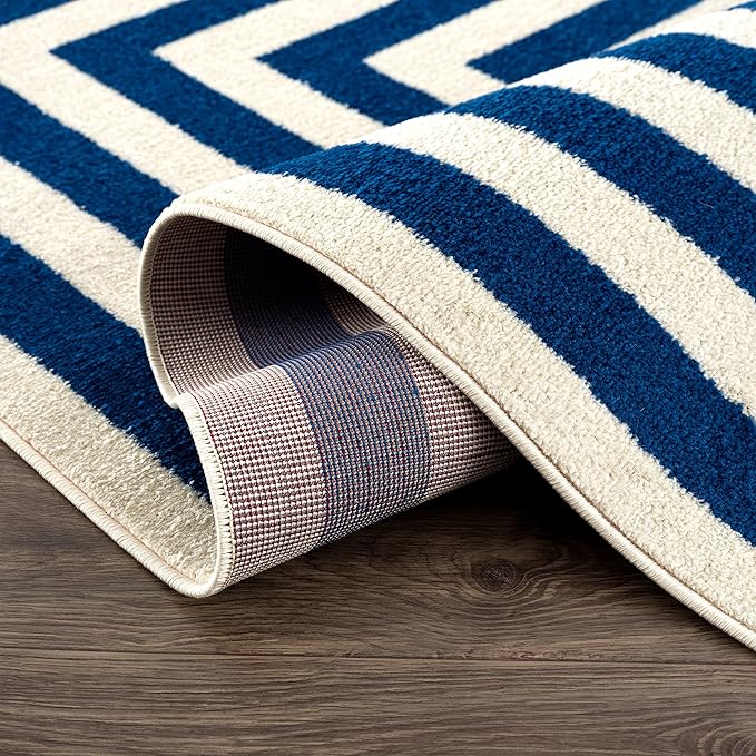 Abani Contemporary Blue & Ivory 6'x9' Area Rug, Contrasting Geometric Modern Stripe Symmetrical Living Room Carpet Rugs