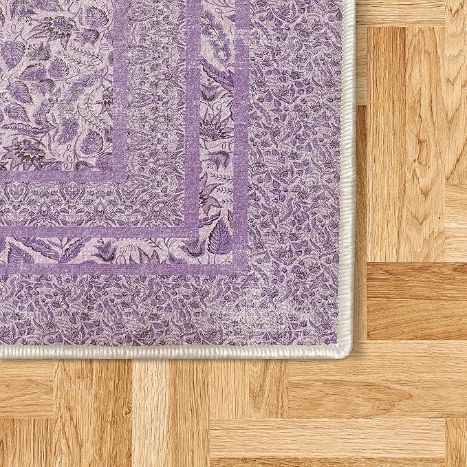 Ambesonne Folk Art Decorative Rug, Vintage Leaves Flowers and Ivy Branches in Nostalgic Earth Tones, Quality Carpet for Bedroom Dorm and Living Room, 2' 2" x 3' 7", Lavender