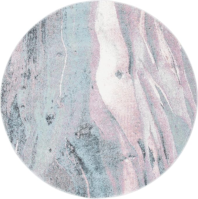 SAFAVIEH Glacier Collection Area Rug - 6'7" Round, Pink & Blue, Modern Abstract Design, Non-Shedding & Easy Care, Ideal for High Traffic Areas in Living Room, Bedroom (GLA126U)