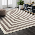 Abani Contemporary Beige & Ivory 7'9" x 10'2" Area Rug, Contrasting Geometric Modern Stripe Symmetrical Living Room Carpet Rugs