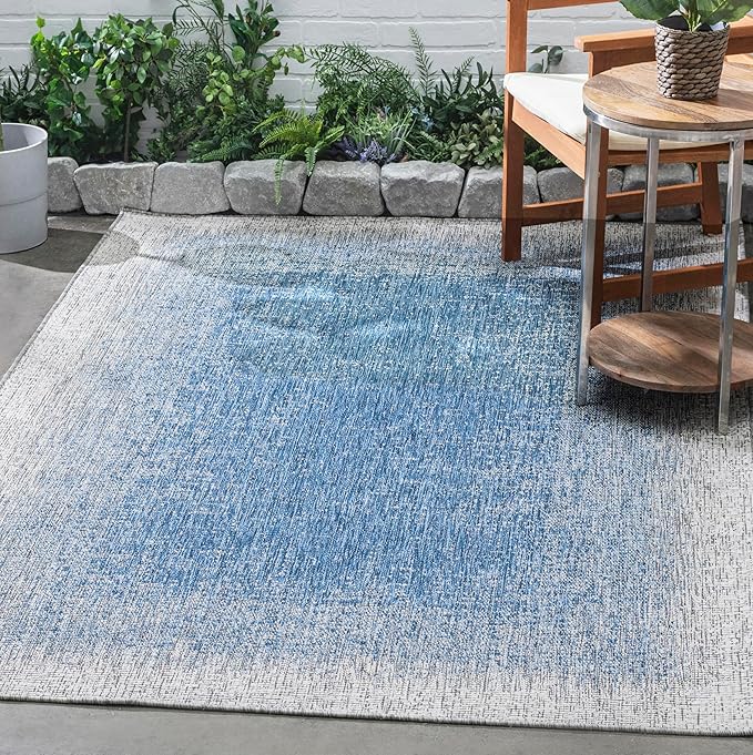 FH Home Outdoor Rug - Waterproof Easy to Clean Stain Resistant - Patio Indoor Outdoor Porch Deck Balcony Entryway - Ombre Modern - Dhruva - Blue - 6' x 9'
