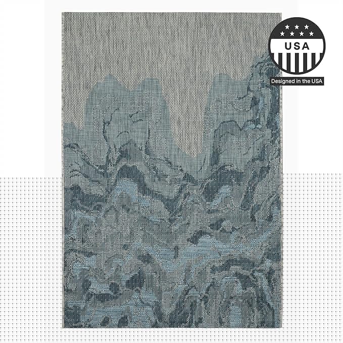 FH Home Outdoor Rug - Waterproof Easy to Clean Stain Resistant - Patio Indoor Outdoor Porch Deck Balcony Entryway - Modern Abstract - Freeport - Blue - 5ft 2in x 7ft 6in
