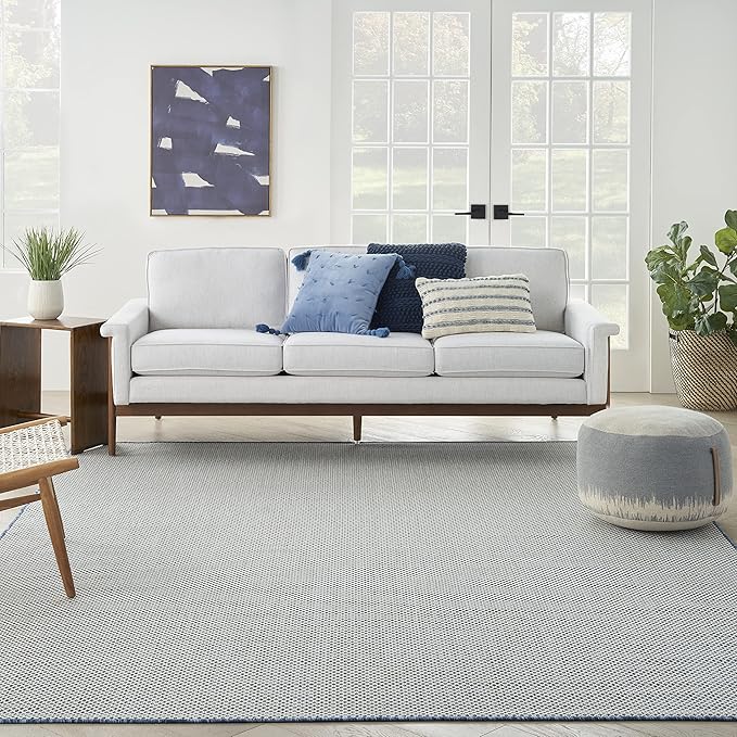 Nourison Home Courtyard Ivory Blue 7' x 10' Area Rug - Easy Clean, Non Shedding, Bed Room, Living Room, Dining Room, Kitchen (7' x 10')
