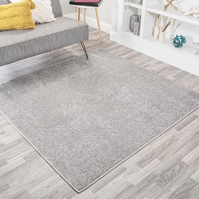 Eyely UES100K-6SQ Supersoft Haze Solid Low-Pile Indoor Area Rug, Coastal, Bohemian, Minimalist, Classic, Casual for Bedroom,Kitchen,Living Room,Non Shedding,Easy-Washing, Gray, 6' Square