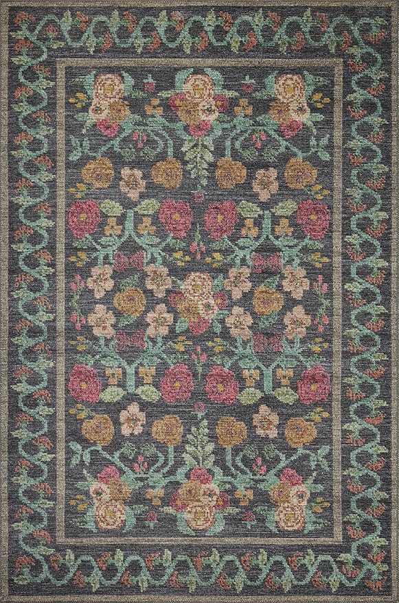 Loloi Rifle Paper Co. Rosa Collection RSA-01 Black 3'-9" x 5'-6" Accent Rug