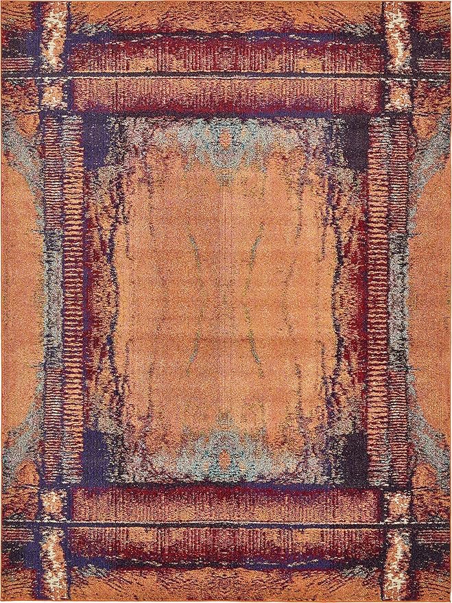 Unique Loom Estrella Collection Rustic, Distressed, Modern, Abstract Area Rug (9' 0 x 12' 0 Rectangular, Orange/Black)