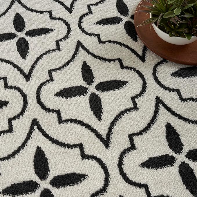 Nourison Home Nourison Essentials Ivory Black 2'2" x 7'6" Area Rug - Easy Clean, Non Shedding, Bed Room, Living Room, Dining Room, Kitchen (8' Runner)