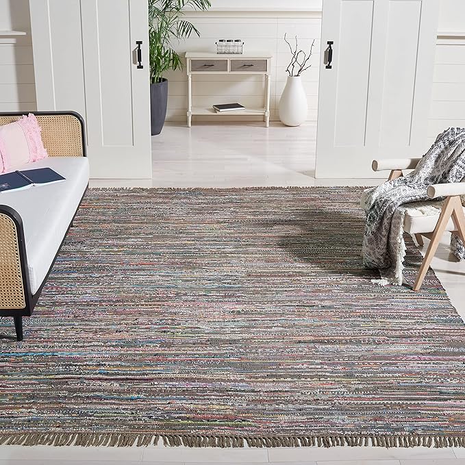 SAFAVIEH Rag Rug Collection X-Large Area Rug - 11' x 15', Rust & Multi, Handmade Boho Stripe Cotton, Ideal for High Traffic Areas in Living Room, Bedroom (RAR121E)