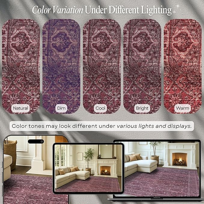 Fame Rugs Turkish Rug. Washable Vintage Oriental Antique Inspired Traditional Doormat Small Modern Area Rugs Luxury Entryway Entry Bedroom Bathroom Kitchen (395RR, 2'5 x 9'8)