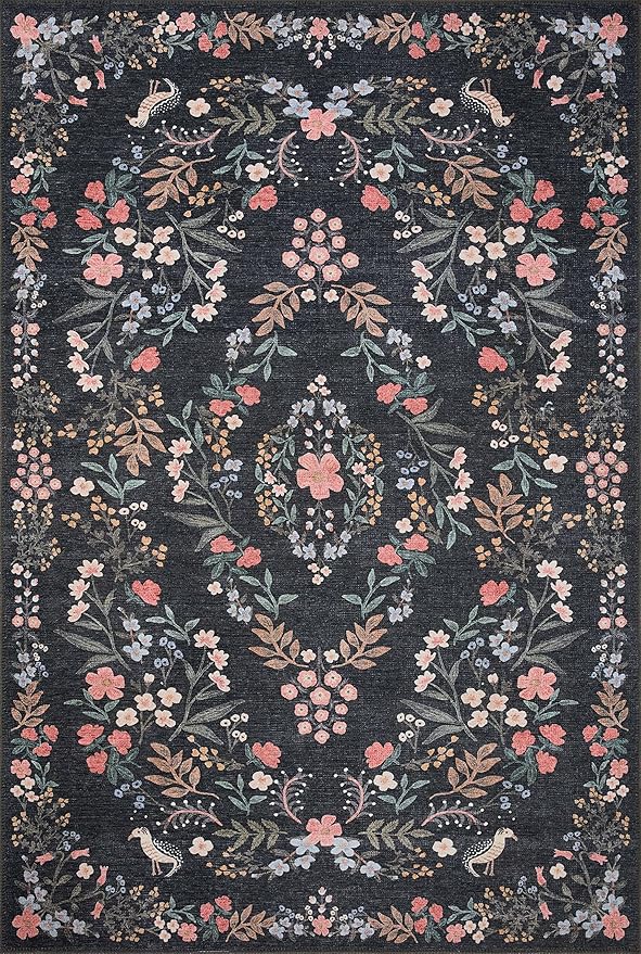 Loloi Rifle Paper Co. Maison Collection MAO-04 Tuileries Black 7'-6" x 9'-6", .19" Pile Height, Area Rug