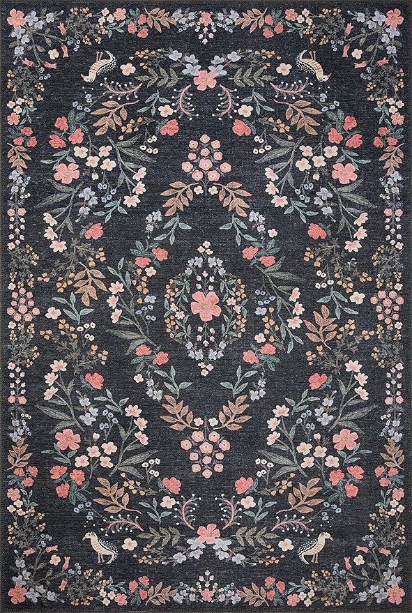 Loloi Rifle Paper Co. Maison Collection MAO-04 Tuileries Black 2'-6" x 12'-0", .19" Pile Height, Runner Rug