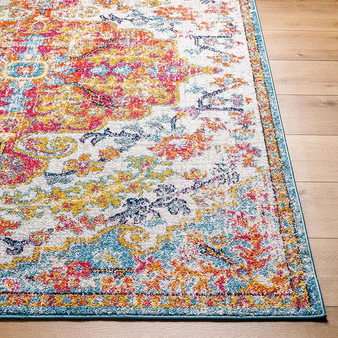 Livabliss Odelia Vintage Bohemian Area Rug,5'3" x 7'3",Orange/Aqua