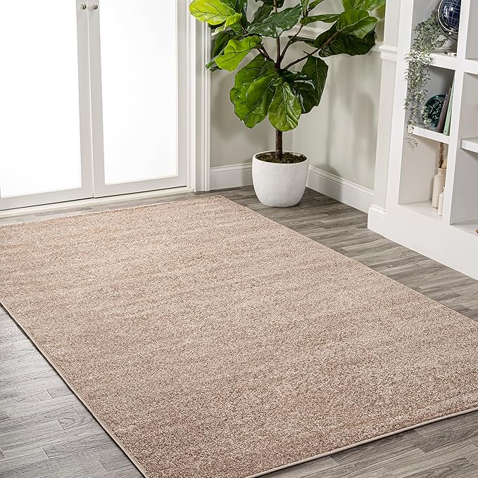 Eyely UES100G-15 Supersoft Haze Solid Low-Pile Indoor Area Rug, Coastal, Bohemian, Minimalist, Classic, Casual for Bedroom,Kitchen,Living Room,Non Shedding,Easy-Washing, Beige, 12 X 15