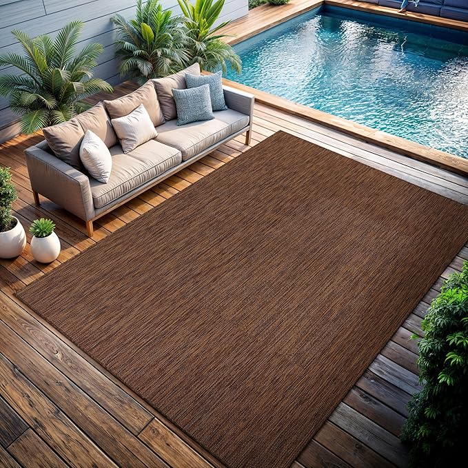 CAMILSON Outdoor Rug 10x14 Modern Area Rugs for Large Indoor and Outdoor Patios and Porches - Waterproof, Washable, Non-Shedding, Easy-to-Clean Outside Carpet (10 x 14, Solid - Gold)