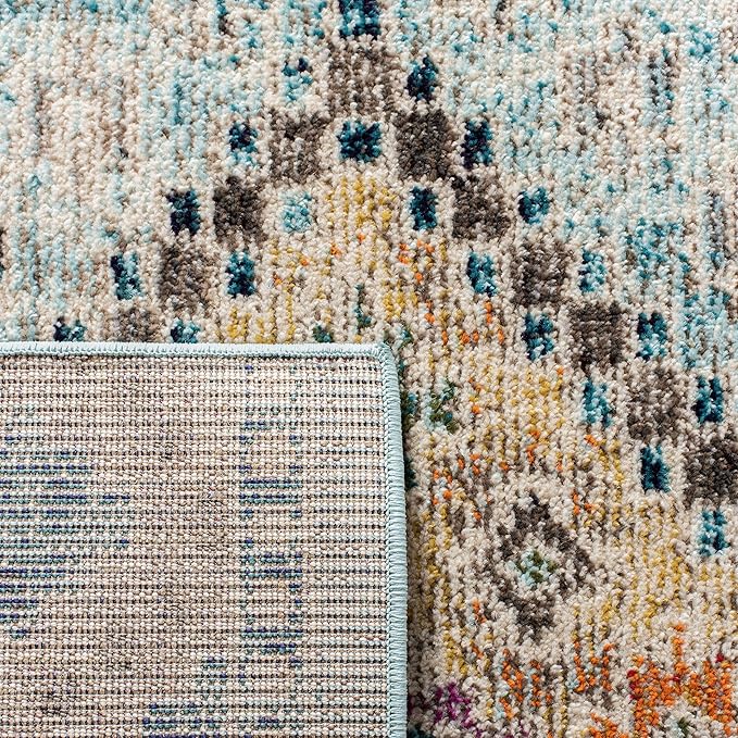 SAFAVIEH Madison Collection Area Rug - 6' x 9', Blue & Yellow, Boho Diamond Distressed Design, Non-Shedding & Easy Care, Ideal for High Traffic Areas in Living Room, Bedroom (MAD418K)