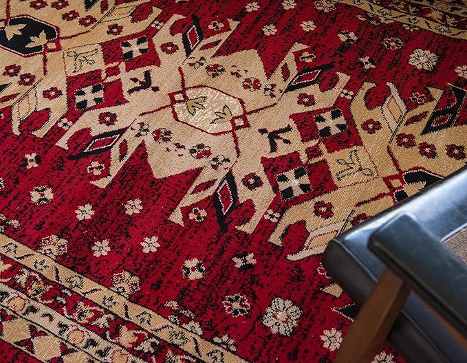 Unique Loom Taftan Collection Border Geometric Tribal Inspired Design Area Rug (8' 0 x 10' 0 Rectangular, Red/ Gold)