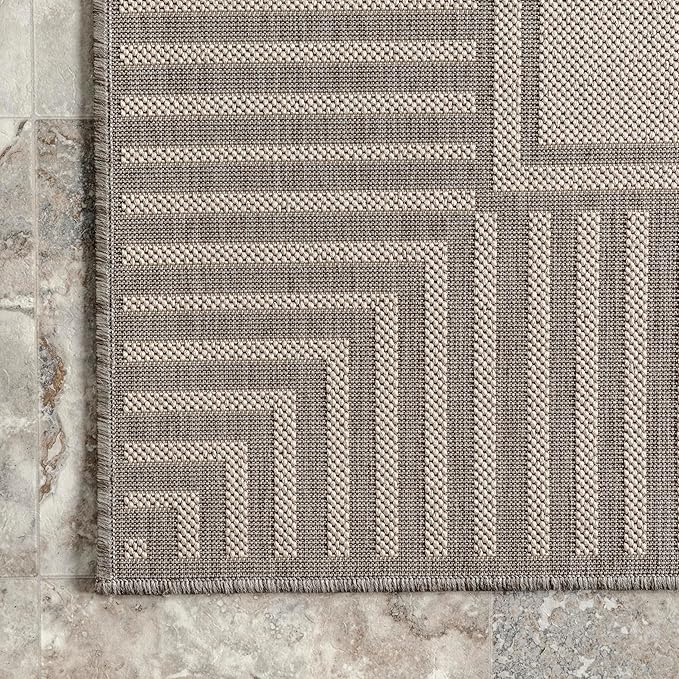 Nuloom Asha Light Grey/Ivory, 9'6" x 12', Casual, Striped Border, Soft and Cozy, High Traffic, Stain Resistant, Easy Clean, Durable Area Rug for Indoor/Outdoor Patio, Deck, Porch, Garden, Courtyard
