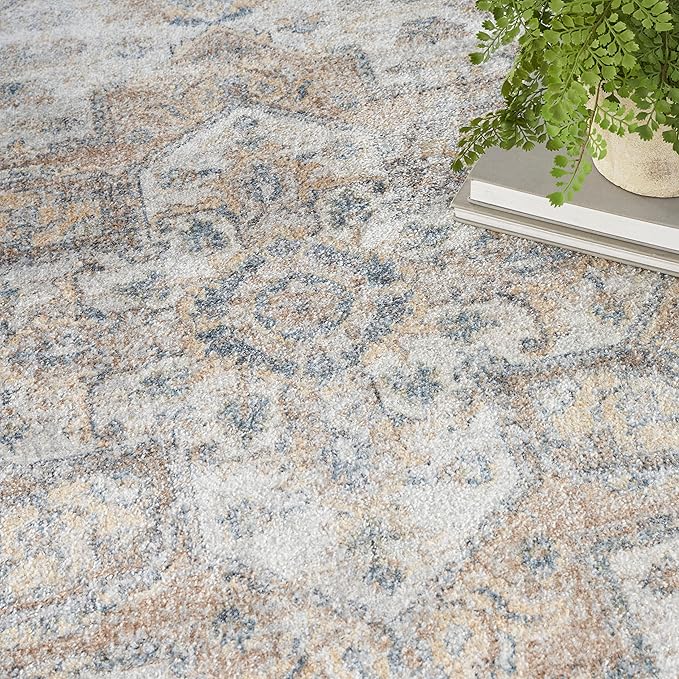 Nourison Home Astra Machine Washable Silver Grey 6'7" x 9' Area Rug - Easy Clean, Non Shedding, Bed Room, Living Room, Dining Room, Kitchen (7' x 9')