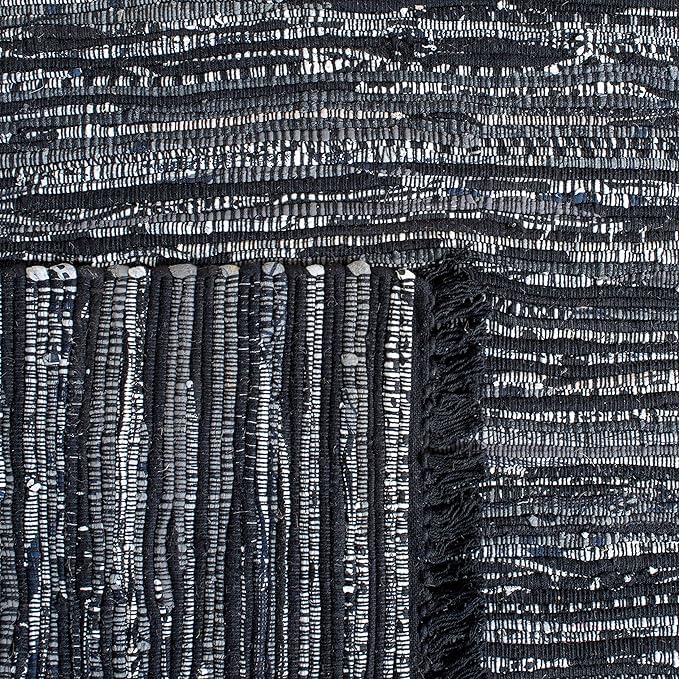 SAFAVIEH Rag Rug Collection Area Rug - 5' x 8', Black, Handmade Boho Stripe Cotton, Ideal for High Traffic Areas in Living Room, Bedroom (RAR121Z)