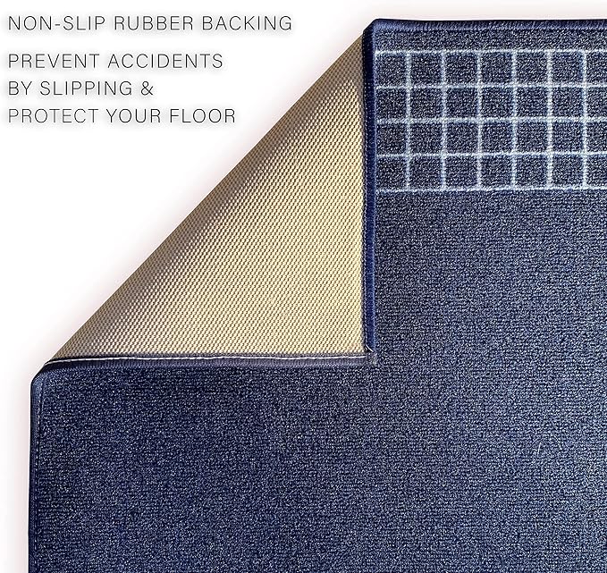 Custom Made Runner Rug for Kitchen Foyer Hallway Entry Choose Your Length 31 Inch Wide Geometric CheckeBlue Design Blue Color (29 feet x 31 Inch)