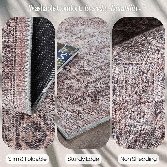 Fame Rugs Turkish Rug. Washable Vintage Oriental Antique Inspired Traditional Doormat Small Modern Area Rugs Luxury Entryway Entry Bedroom Bathroom Kitchen (397CB, 7'5 x 9'9)