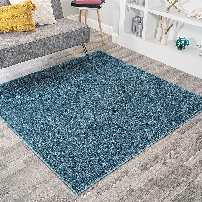Eyely UES100H-7SQ Supersoft Haze Solid Low-Pile Indoor Area Rug, Coastal, Bohemian, Minimalist, Classic, Casual for Bedroom,Kitchen,Living Room,Non Shedding,Easy-Washing, Blue, 7' Square