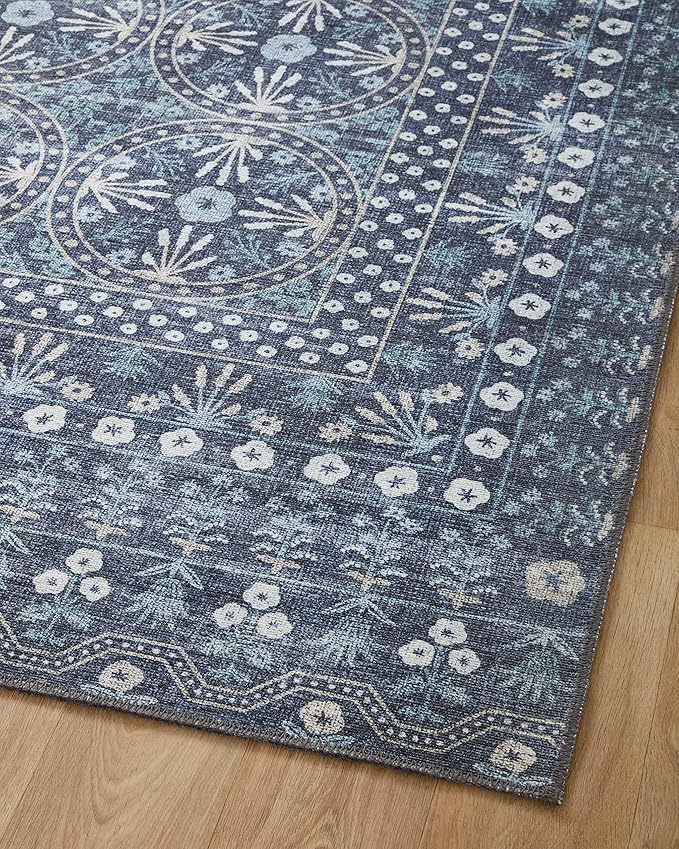 Loloi Rifle Paper Co. Maison Collection MAO-03 Rosette Blue 7'-6" x 9'-6", .19" Pile Height, Area Rug