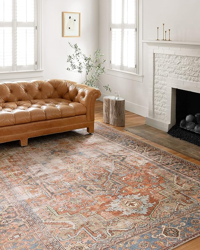 Loloi Loren Collection LQ-15 Terracotta/Sky 2'-6" x 7'-6" Runner Rug